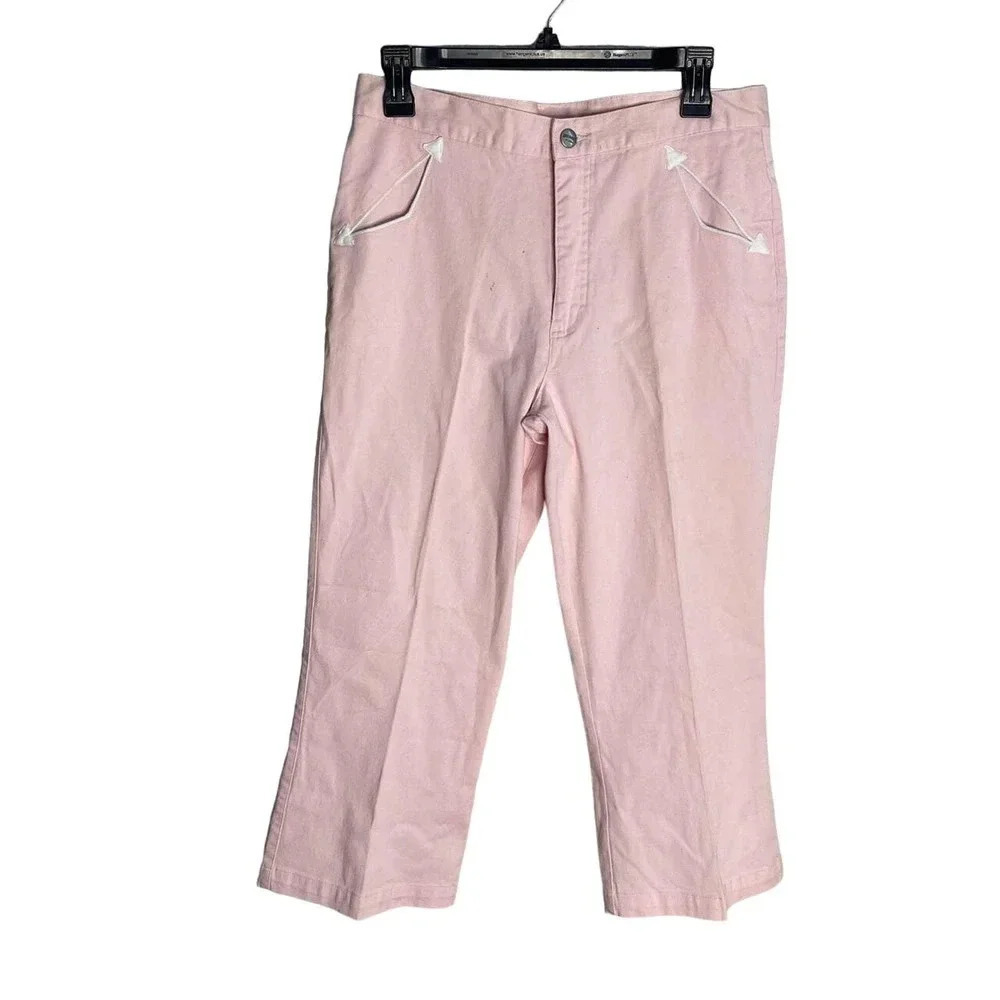 RoughRider Women's Wide Legs Pant Size 11 Pink Solid Cotton High-Rise Pockets